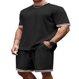 Men's Full Size Striped Short Sleeve Tee and Shorts Set Plus Size - Black