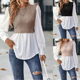 Wavy Stripes Stitching Fashion Temperament Blouse - Khaki