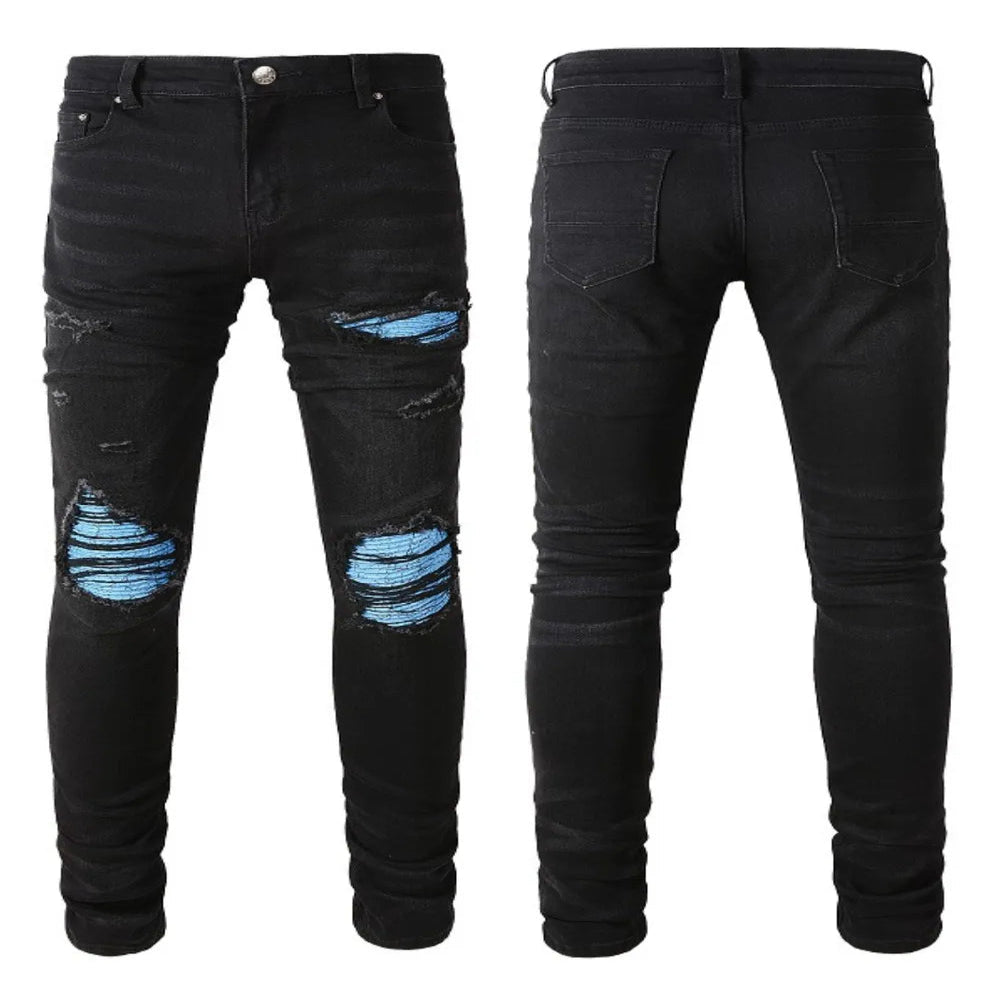 Men's Distressed Skinny Jeans - Black
