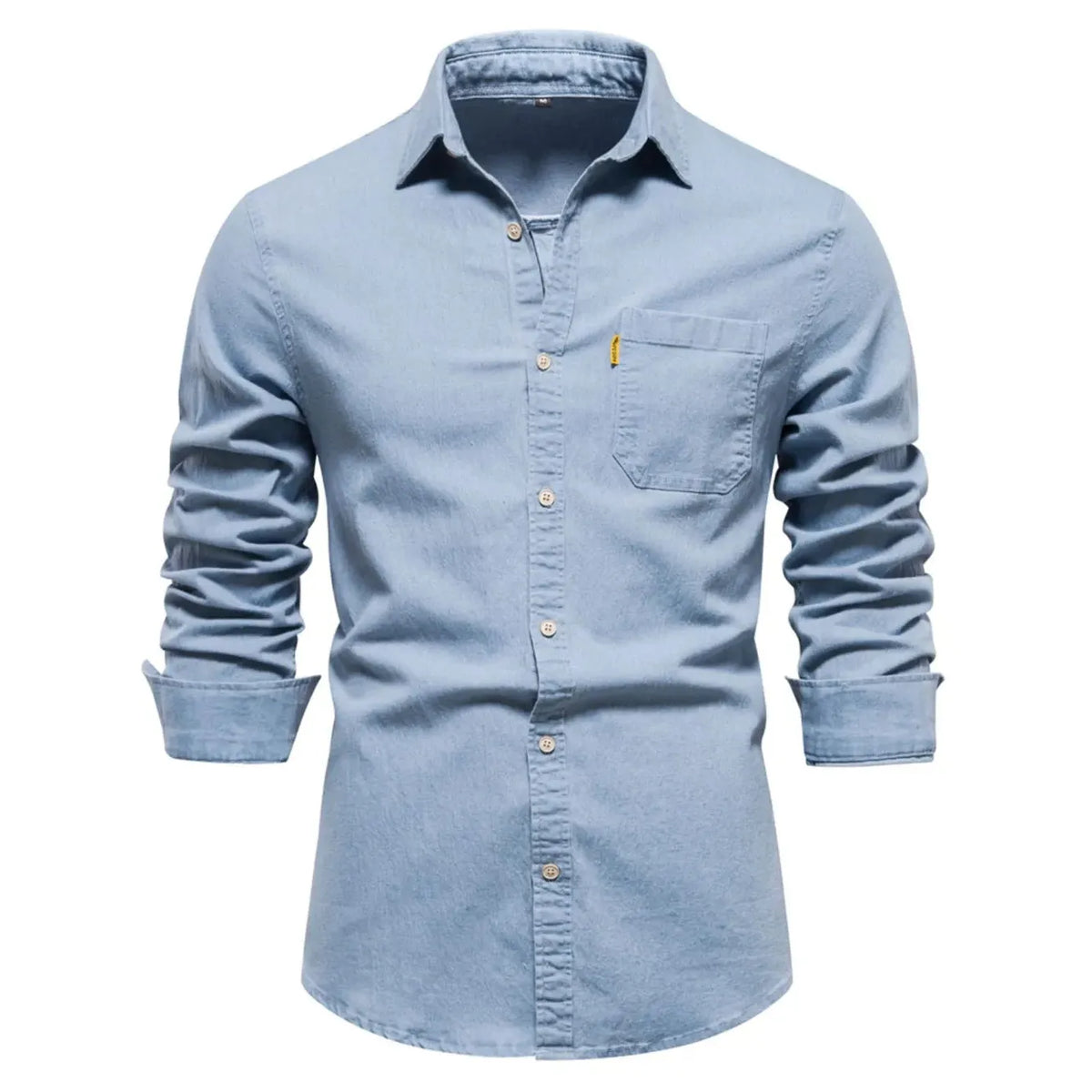 Men's Button-Down Denim Shirt with Chest Pocket - Blue