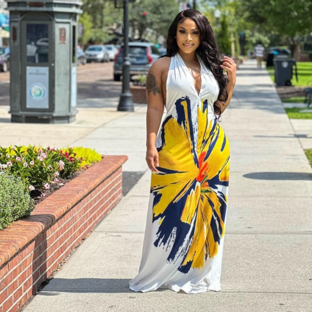 Bohemian Printed Long Dress for Women - Blue