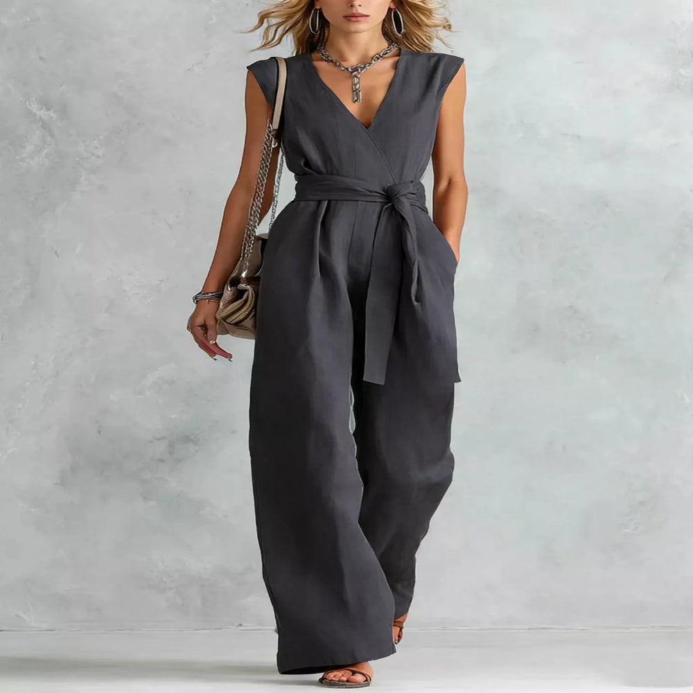 Sleeveless Wide Leg Jumpsuit - Khaki