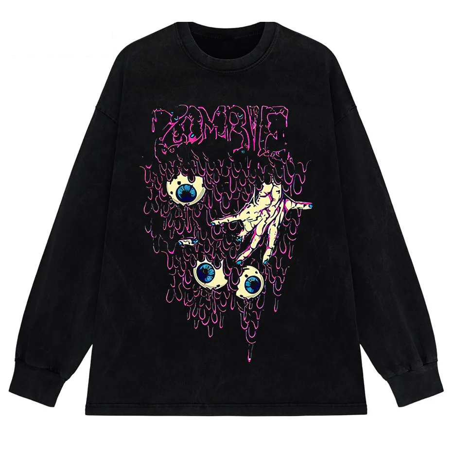Zombie Horror Gothic Washed Cotton Oversized T-Shirt - long black necklace