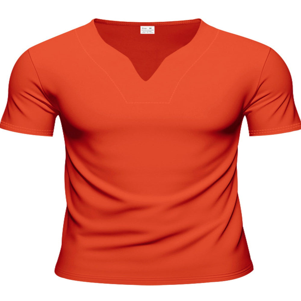 Men's Full Size V-Neck Short Sleeve T-Shirt and Shorts Set Plus Size - Orange