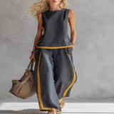 Sleeveless Tank Top and Wide-Leg Pants Set - Dark Gray