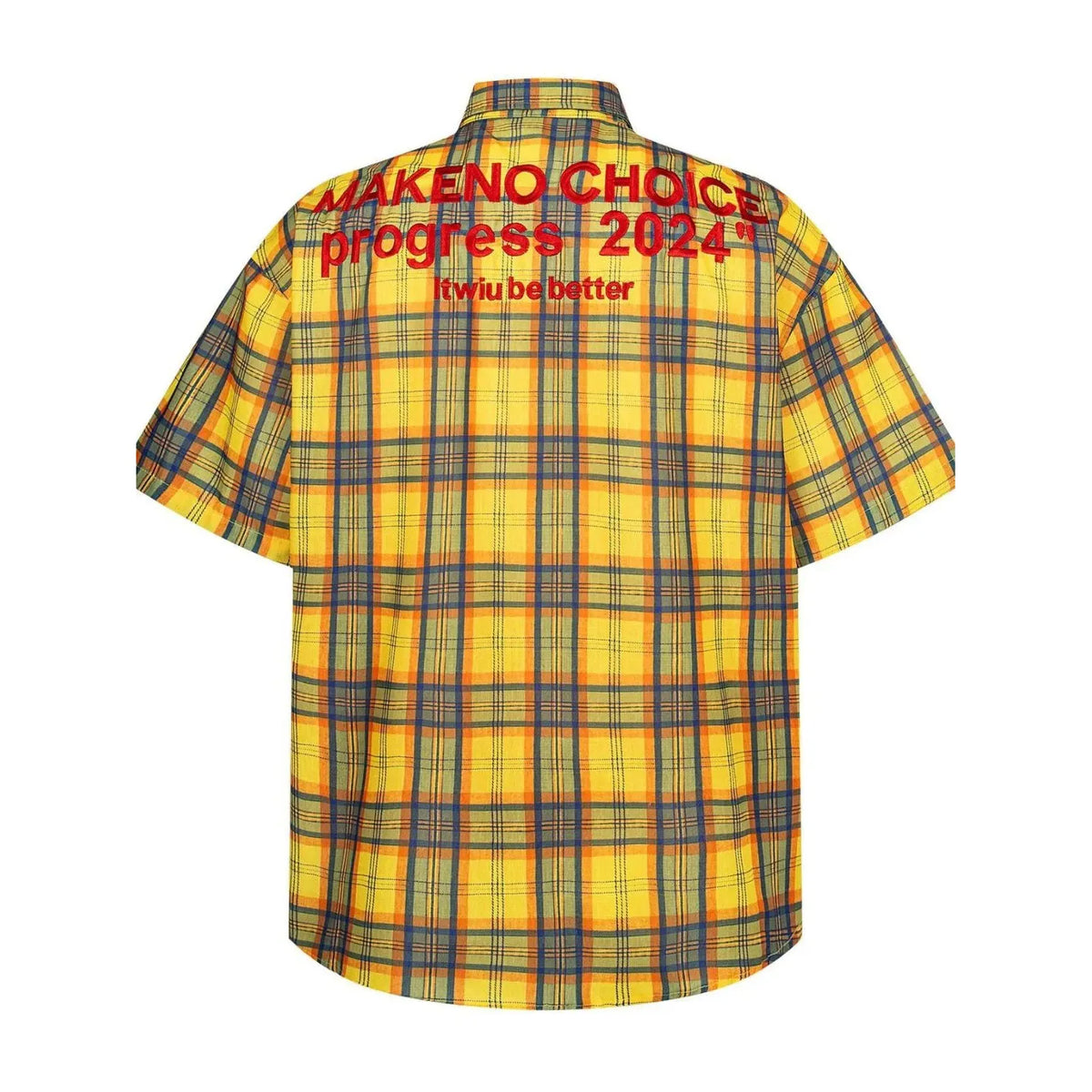Men's Plaid Short Sleeve Button-Up Shirt - Yellow
