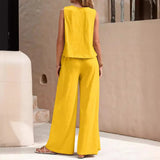 Women's Casual Two-Piece Wide Leg Pants Set - Apricot