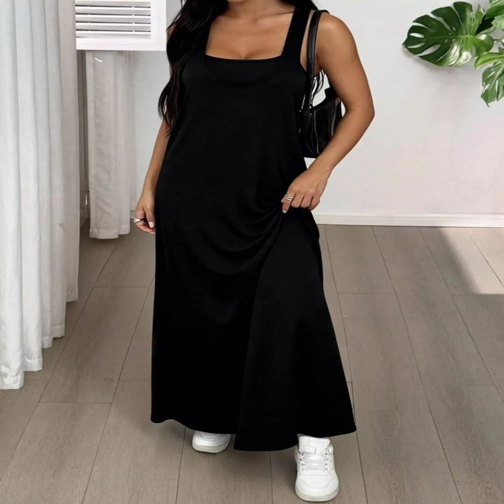Scoop Neck Cami and Maxi Dress Set - Dark Gray