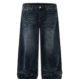 Men's Washed Wide-Leg Jeans - Blue