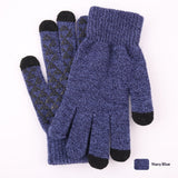 Knitted winter touchscreen wool gloves for men and women with warm soft fabric for cold-weather use.