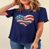 Patriotic Denim Heart Graphic T-Shirt - Navy