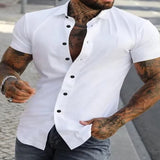 Men's Full Size Slim Fit Short Sleeve Button-Down Shirt Plus Size - Black