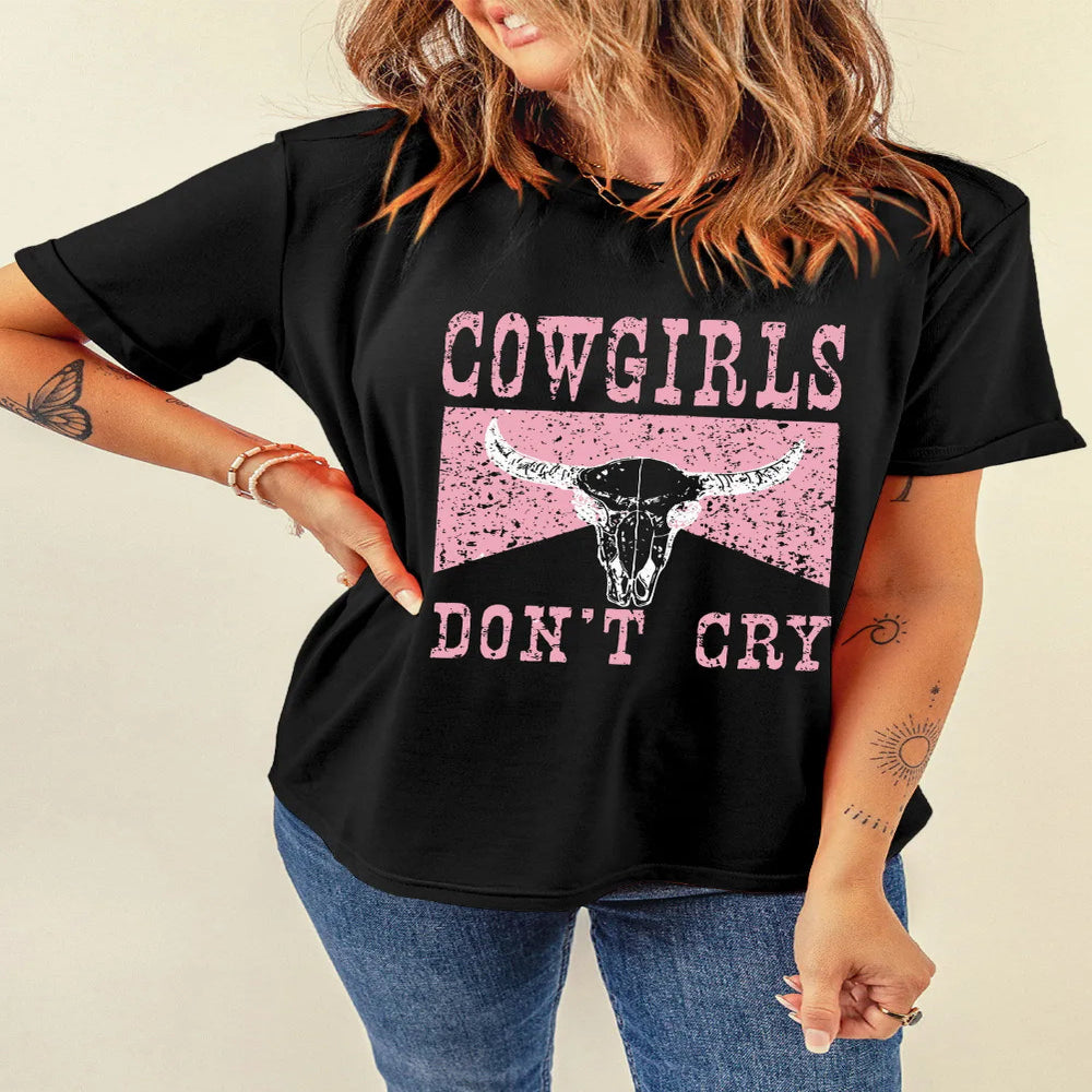 Graphic Round Neck Short Sleeve T-Shirt - Black