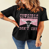 Graphic Round Neck Short Sleeve T-Shirt - Black