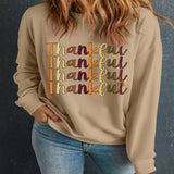 Thankful Repeated Print Drop Shoulder Sweatshirt - Khaki