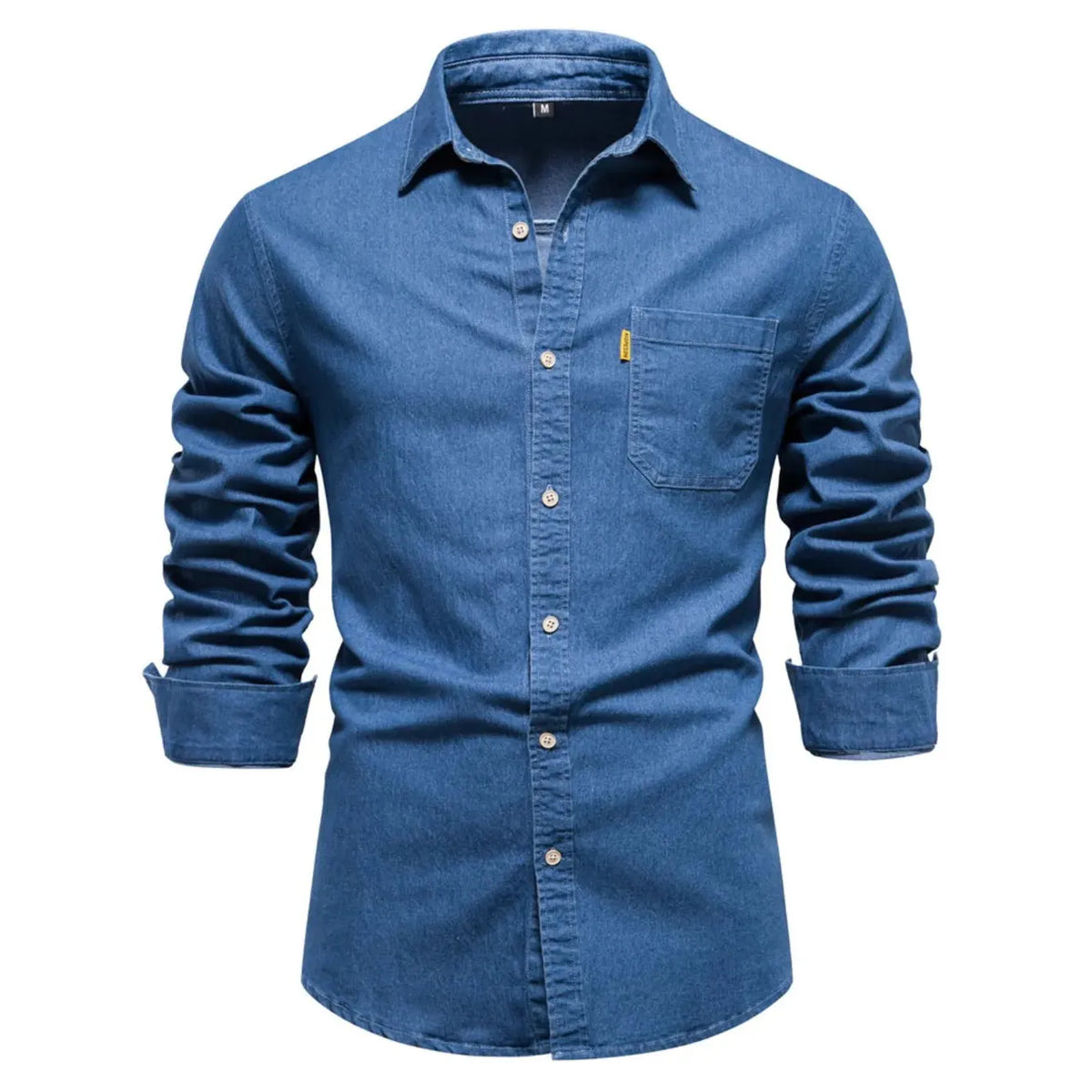 Men's Button-Down Denim Shirt with Chest Pocket - Blue