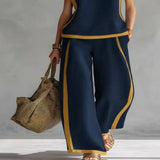 Sleeveless Tank Top and Wide-Leg Pants Set - Dark Gray
