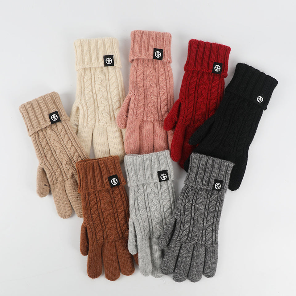 Knitted winter outdoor cycling gloves for cold-weather riding and outdoor activities.