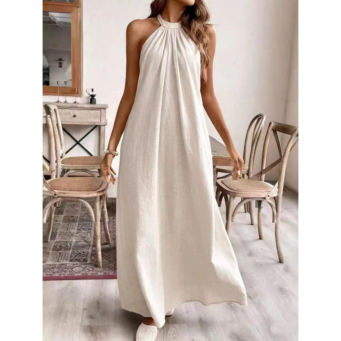 Halter Neck Maxi Dress - Cream White