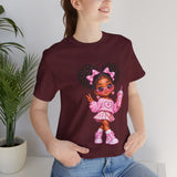Cute Girl Graphic Tee — Pink Cartoon Doll Illustration T-Shirt