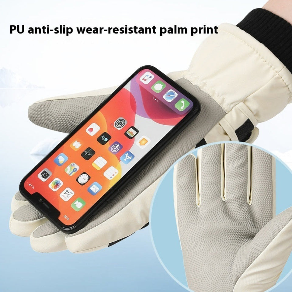 Winter ski windproof touchscreen gloves with warm fleece lining for skiing and cold-weather outdoor activities.