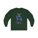 Skateboard Bunny Long Sleeve Tee — Blue Rabbit Skate Graphic