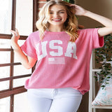 Heimish Full-Size USA Graphic Short Sleeve Ribbed Top - Coral