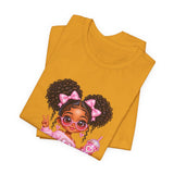 Cute Girl Graphic Tee — Pink Cartoon Doll Illustration T-Shirt