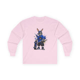 Skateboard Bunny Long Sleeve Tee — Blue Rabbit Skate Graphic