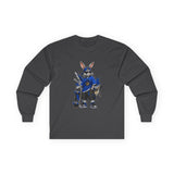 Skateboard Bunny Long Sleeve Tee — Blue Rabbit Skate Graphic