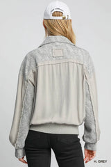 Umgee Two-Way Jacquard Zip-Up Jacket - H. GREY