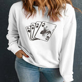 Ace Card Cowboy Graphic Long Sleeve Sweatshirt - White