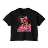 Boxy Tee — Pink Bow Girl Graphic Crop Tee