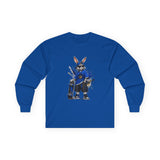 Skateboard Bunny Long Sleeve Tee — Blue Rabbit Skate Graphic