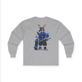 Skateboard Bunny Long Sleeve Tee — Blue Rabbit Skate Graphic