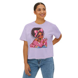 Boxy Tee — Pink Bow Girl Graphic Crop Tee