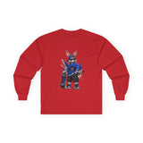 Skateboard Bunny Long Sleeve Tee — Blue Rabbit Skate Graphic