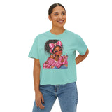Boxy Tee — Pink Bow Girl Graphic Crop Tee