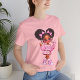 Cute Girl Graphic Tee — Pink Cartoon Doll Illustration T-Shirt