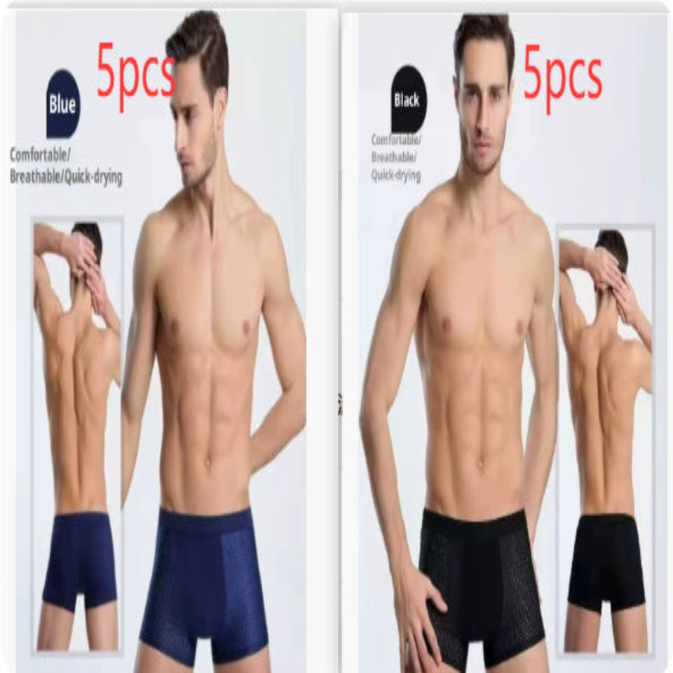 Four-pack men's boxer briefs in assorted colors.