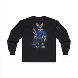 Skateboard Bunny Long Sleeve Tee — Blue Rabbit Skate Graphic
