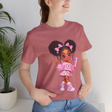 Cute Girl Graphic Tee — Pink Cartoon Doll Illustration T-Shirt