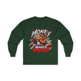 Money Makes Moves Teddy Bear Graphic Long Sleeve Shirt