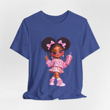 Cute Girl Graphic Tee — Pink Cartoon Doll Illustration T-Shirt