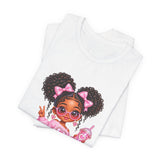 Cute Girl Graphic Tee — Pink Cartoon Doll Illustration T-Shirt