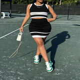 Contrast Trim Tank and Skirt Knit Set - Black
