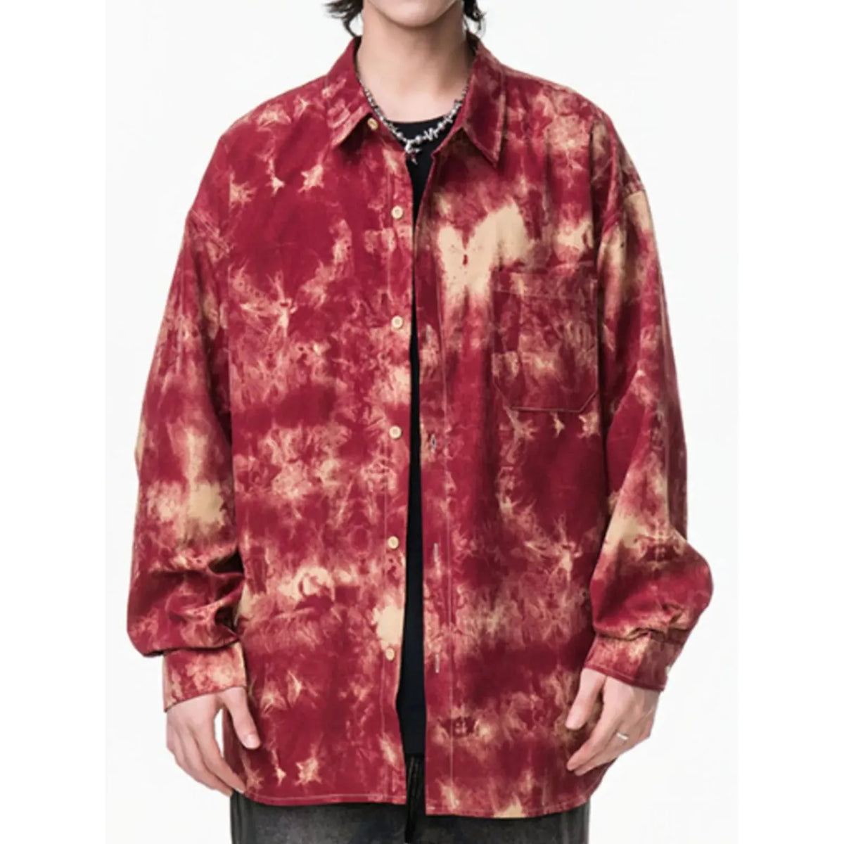 Men's Plus Size Tie-Dye Button-Up Shirt - Bright Yellow