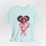 Cute Girl Graphic Tee — Pink Cartoon Doll Illustration T-Shirt