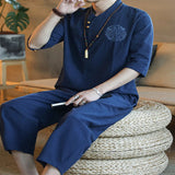Men's Plus Size 3/4 Sleeve Top and Pants Set - Navy Blue
