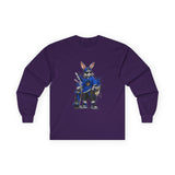Skateboard Bunny Long Sleeve Tee — Blue Rabbit Skate Graphic